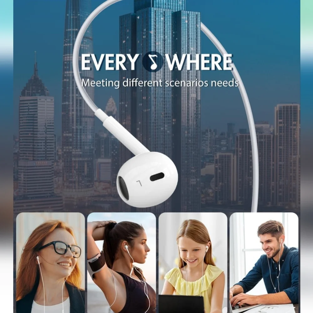 White Wired Earbuds with Microphone